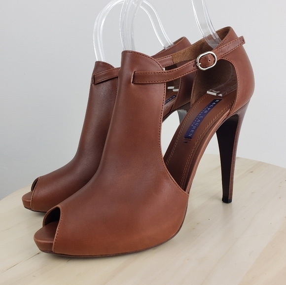 Ralph Lauren High Heel Peep Toe Bootie Size 9.5 Purple Label Brown Leather - Picture 8 of 16